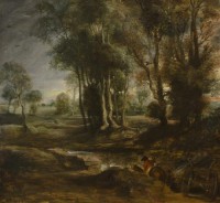 Картина автора Рубенс Питер Пауль под названием Evening Landscape with Timber Wagon  				 - Вечерний пейзаж с лесом вагон