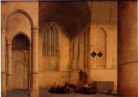 Картина автора Санредам Питер Янс под названием North Transept and Adjoining Areas of the Choir and Nave of the Saint Odulphuskerk, Assendelft
