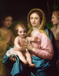 Картина автора Санти Рафаэль под названием Мадонна с младенцем и два ангела
