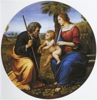 Картина автора Санти Рафаэль под названием Святое семейство под пальмой