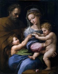 Картина автора Санти Рафаэль под названием Святое семейство с маленьким Иоанном Крестителем