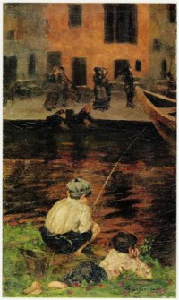 Картина автора Сегантини Джованни под названием Canal Naviglio with Two Fishing Boys