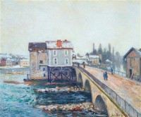 Картина автора Сислей Альфред под названием The Bridge of Moret, Winter's Effect  				 - Мост в Морете зимой