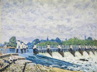 Картина автора Сислей Альфред под названием Molesey Weir, Hampton Court  				 - Плотина в Молси, Хэмптон-Корт