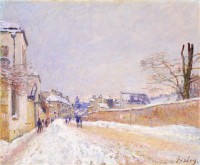 Картина автора Сислей Альфред под названием Street of Eugene Moussoir at Moret - Winter  				 - Улица Эжени Мусо в Морете - зима