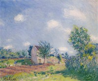 Картина автора Сислей Альфред под названием Spring Landscape -The Road in the Outskirts of Moret-sur-Loing  				 - Весенний пейзаж - дорога в окрестностях Море-сюр-Лоан