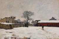 Картина автора Сислей Альфред под названием Under the Snow - the Farmyard at Marly-le-Roi  				 - Под снегом: скотный двор в Марли-ле-Руа