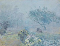 Картина автора Сислей Альфред под названием Foggy Morning, Voisins  				 - Туманное утро в Вуазене