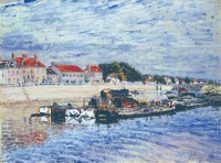 Картина автора Сислей Альфред под названием Barges on the Loing at Saint-Mammes  				 - Баржи на Луане в Сен-Мамес