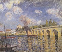 Картина автора Сислей Альфред под названием River-steamboat and bridge