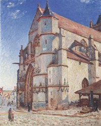 Картина автора Сислей Альфред под названием The Church at Moret in Morning Sun  				 - Церковь в Морете солнечным утром