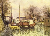 Картина автора Сислей Альфред под названием Barges on the Saint-Martin Canal  				 - Баржи на канале в Сен-Мартен