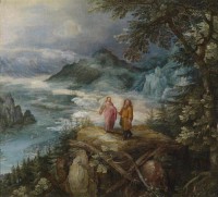 Картина автора Старший Ян Брейгель под названием Wide Mountain Landscape with the Temptation of Christ  				 - Горный пейзаж с искушением Христа