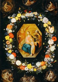 Картина автора Старший Ян Брейгель под названием Святое семейство в цветах