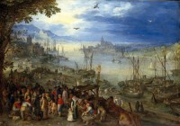 Картина автора Старший Ян Брейгель под названием Рыбный рынок на берегу реки