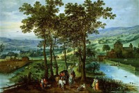 Картина автора Старший Ян Брейгель под названием Весенний пейзаж с кортеджем на аллее