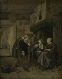 Картина автора Стен Ян под названием An Itinerant Musician saluting Two Women in a Kitchen