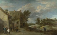 Картина автора Тениерс Младший Давид под названием Peasants playing Bowls outside a Village Inn