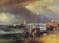 Картина автора Тёрнер Джозеф Мэллорд Уильям под названием A Coast Scene with Fishermen Hauling a Boat Ashore