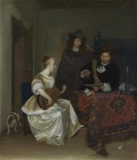Картина автора Терборх Герард под названием A Woman playing a Theorbo to Two Men