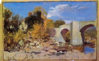 Картина автора Тёрнер Джозеф Мэллорд Уильям под названием A Bridge with a Cottage and Trees beyond