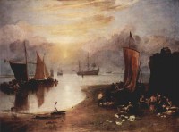Картина автора Тёрнер Джозеф Мэллорд Уильям под названием Sun rising through Vapour. Fishermen cleaning and seeling Fish