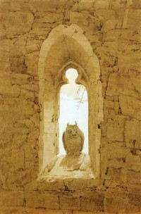 Картина автора Фридрих Каспар Давид под названием Eule in gotischem Fenster