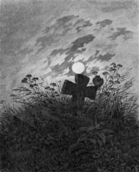 Картина автора Фридрих Каспар Давид под названием Kauzchen auf einem Feldkreuz am Wiesenrain
