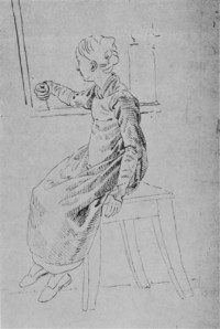 Картина автора Фридрих Каспар Давид под названием Sitzendes Madchen, den Fensterstock einritzend