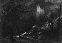 Картина автора Фридрих Каспар Давид под названием Brennendes Haus und gotische Kirche