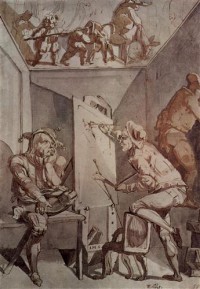Картина автора Фюсли Иоганн Генрих под названием Ein Maler mit Brille zeichnet einen Narren