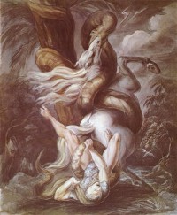 Картина автора Фюсли Иоганн Генрих под названием Horseman Attacked by a Giant Snake