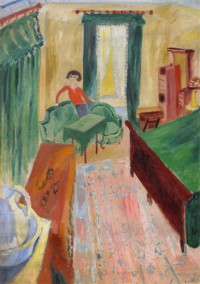 Картина автора Хейертен Сигрид под названием Interiör - Iván i grön soffa