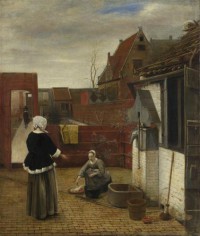 Картина автора Хох Питер под названием A Woman and her Maid in a Courtyard