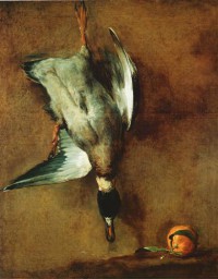 Картина автора Шарден Жан Батист Симеон под названием Un canard col-vert attache a la muraille et une bigarade