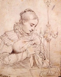 Картина автора Энгр Жан Огюст Доминик под названием Portrait of Madame Jean Auguste Dominique Ingres, born Madeleine Chapelle, at Table